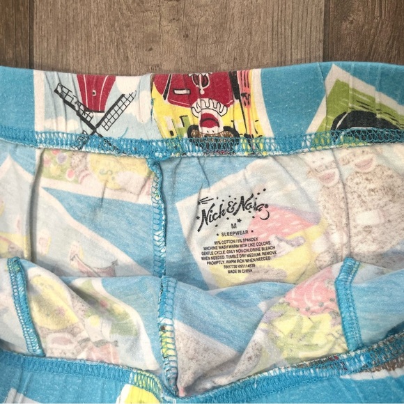 Nick & Nora Sock Monkey Tourist Pajama Pants Womens Medium Paris Japan Alamo - Picture 4 of 8